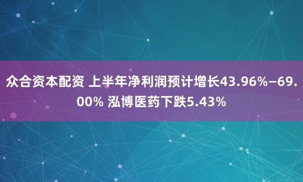 众合资本配资 上半年净利润预计增长43.96%—69.00% 泓博医药下跌5.43%